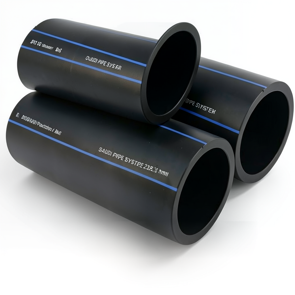 SPS HDPE Pipes PE 100 Pressure 6 Bar Outside Diameter 225 mm Thickness 8.6 mm Black | Saudi Pipes Systems (SPS)