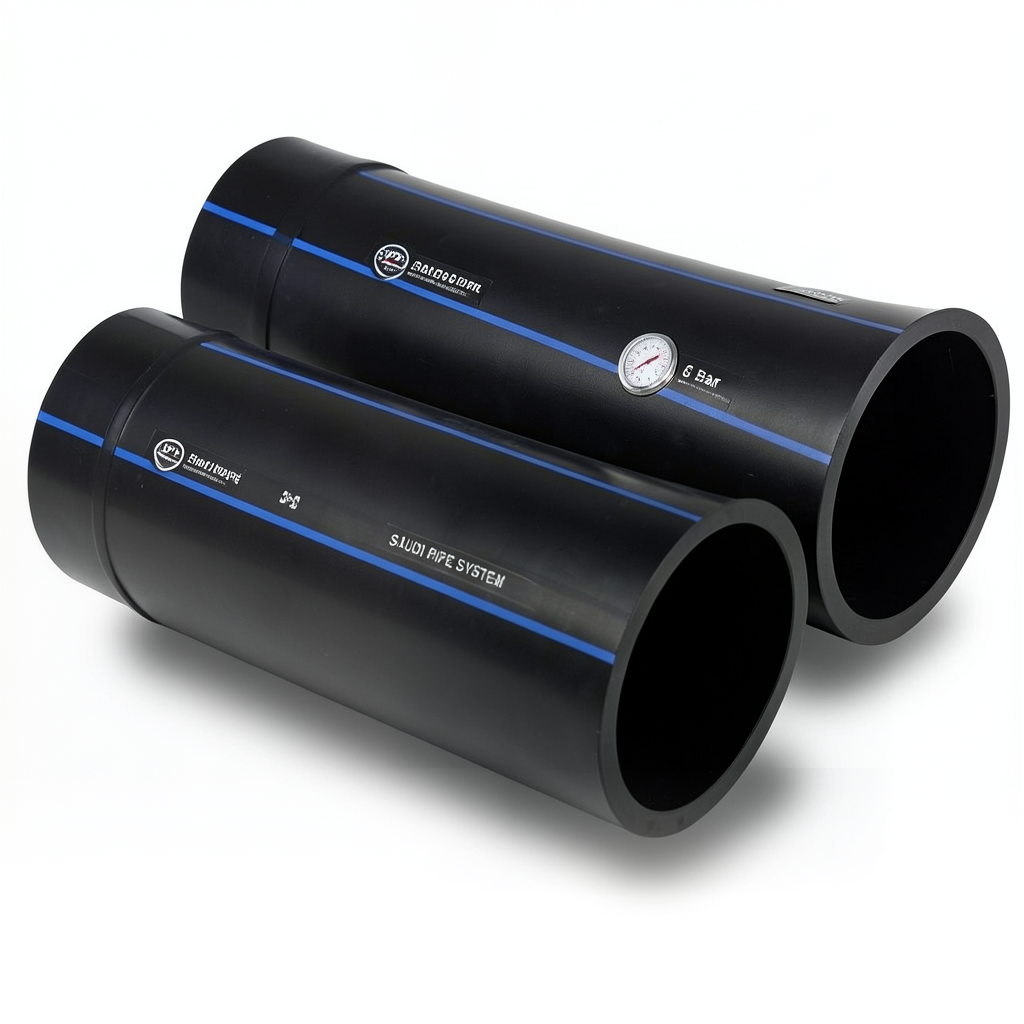 أنابيب HDPE SPS PE 100 ضغط 6 بار قطر خارجي 225 مم سمك 8.6 مم لون أسود | مصنع أنظمة الانابيب السعودي (SPS)