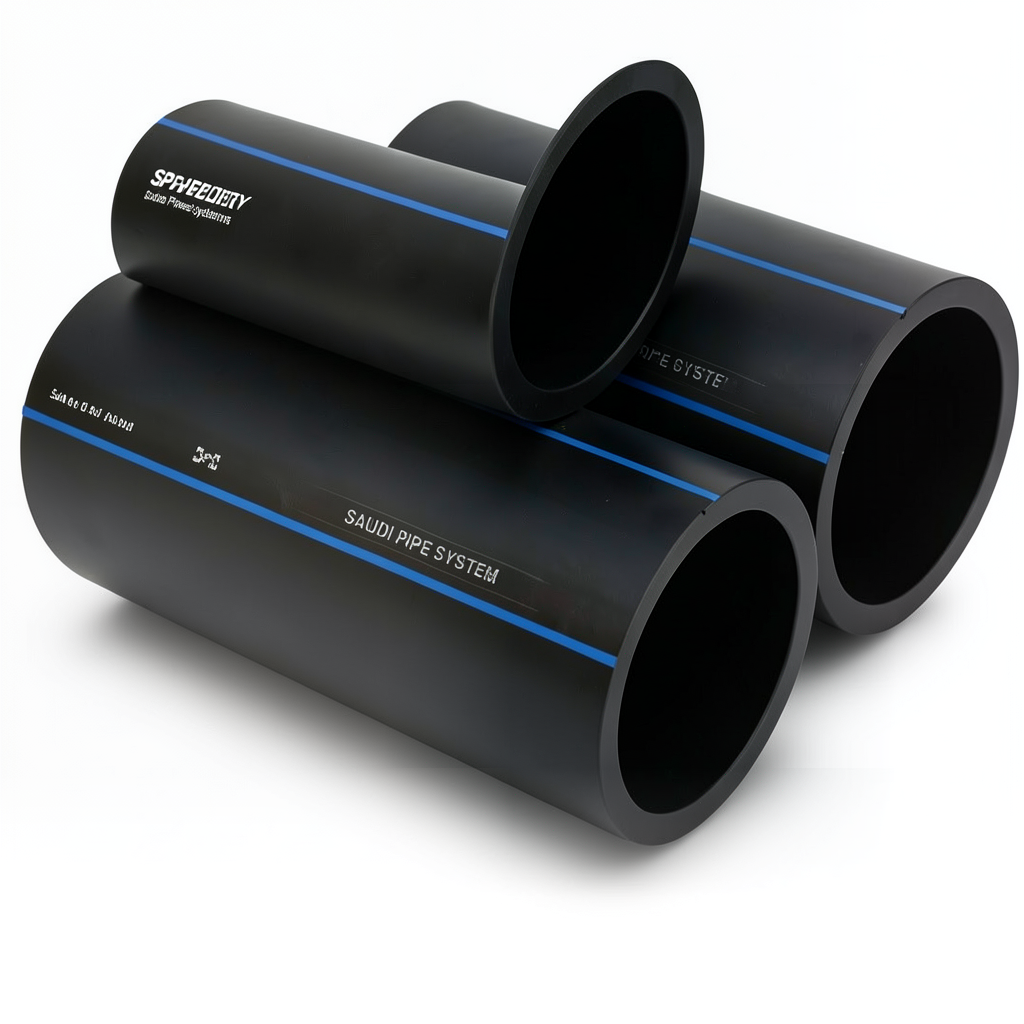 أنابيب HDPE PE 100 ضغط 10 بار قطر خارجي 225 مم سمك 13.4 مم لون أسود | مصنع أنظمة الانابيب السعودي (SPS)