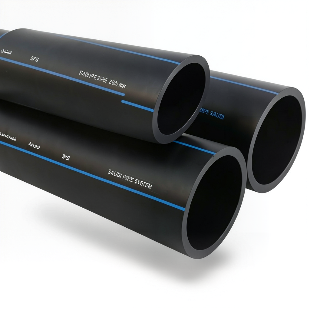مواسير HDPE PE 100 ضغط 6 بار قطر خارجي 280 مم سمك 10.7 مم لون أسود | مصنع أنظمة الانابيب السعودي (SPS)