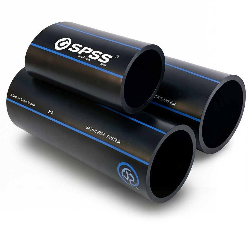 أنابيب HDPE السعودي PE 100 ضغط 6 بار قطر خارجي 250 مم سمك 9.6 مم لون أسود | مصنع أنظمة الانابيب السعودي (SPS)