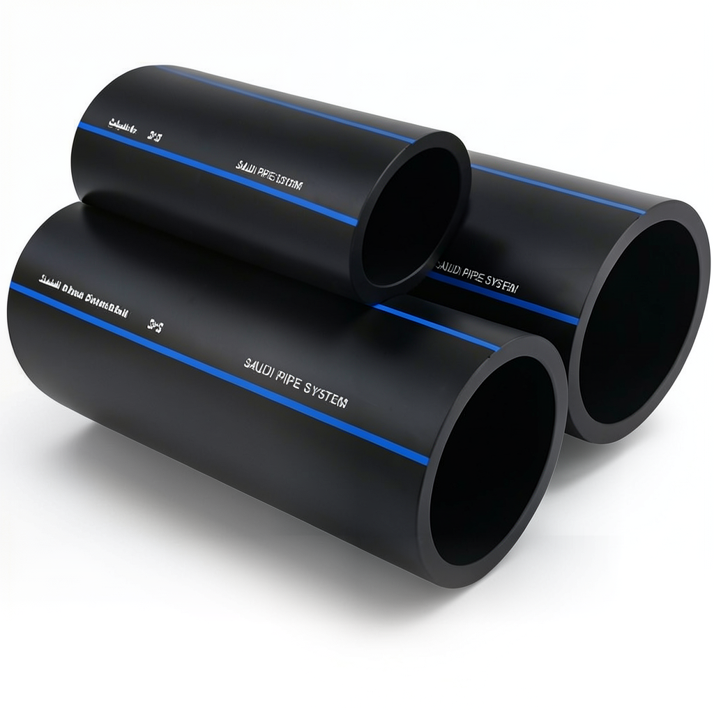 أنابيب HDPE السعودي PE 100 ضغط 16 بار قطر خارجي 250 مم سمك 22.7 مم لون أسود | مصنع أنظمة الانابيب السعودي (SPS)