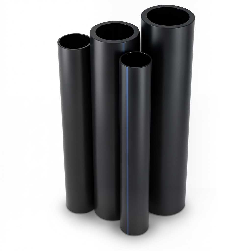 مواسير HDPE بولي ايثيلين عالي الكثافة PE 80 ضغط 4.8 بار قطر خارجي 200 مم سمك 11.4 مم لون أسود