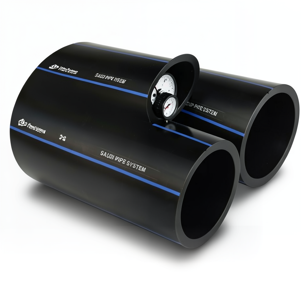 أنابيب HDPE السعودي PE 100 ضغط 6 بار قطر خارجي 450 مم سمك 17.2 مم لون اسود | مصنع أنظمة الانابيب السعودي (SPS)