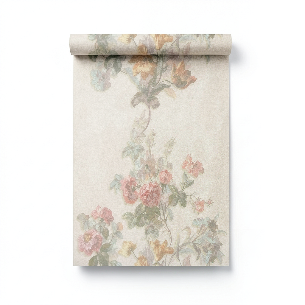 Italian Wallpaper Floral Design 10 m x 0.70 m Light Beige