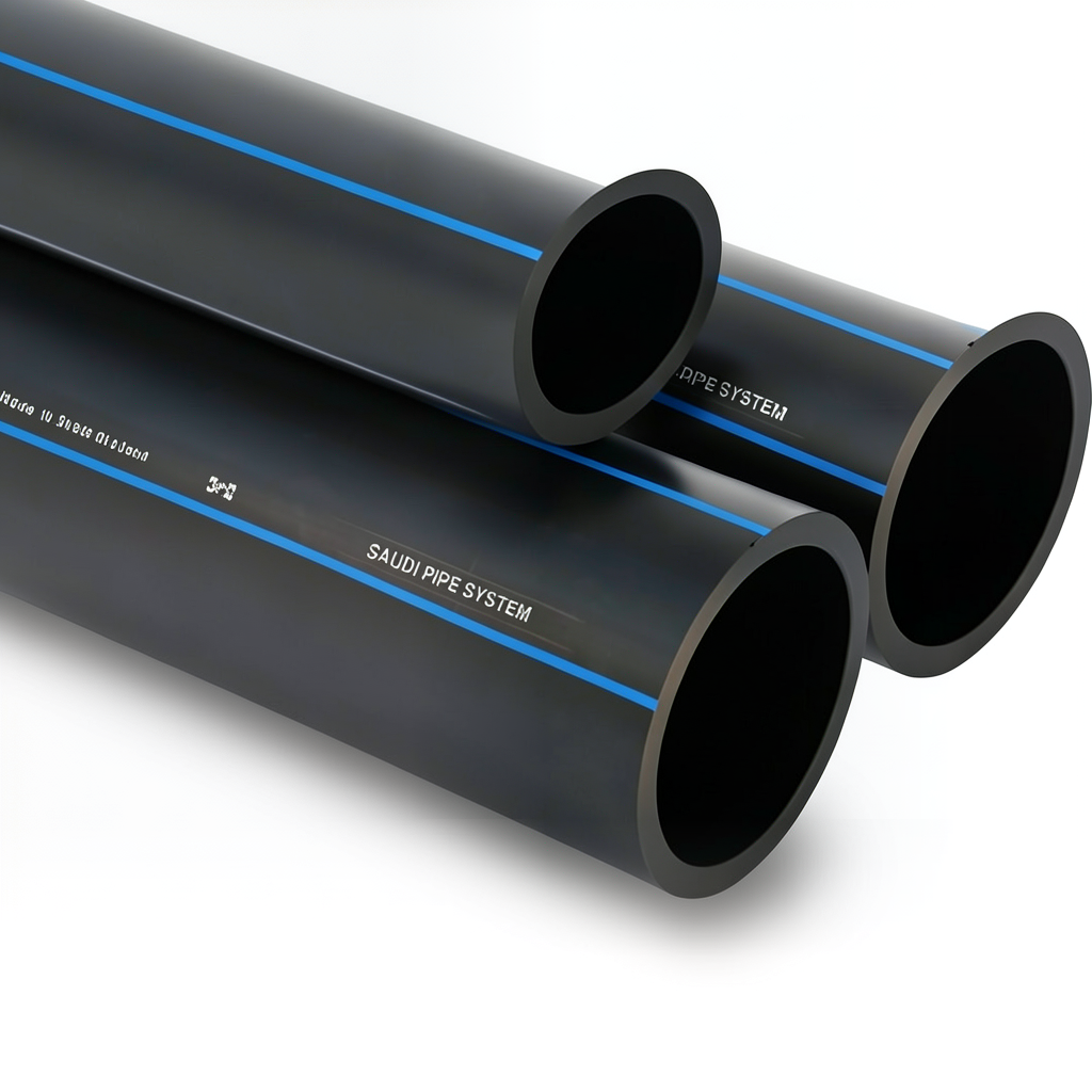 مواسير HDPE PE 100 ضغط 10 بار قطر خارجي 560 مم سمك 33.2 مم لون أسود | مصنع أنظمة الانابيب السعودي (SPS)
