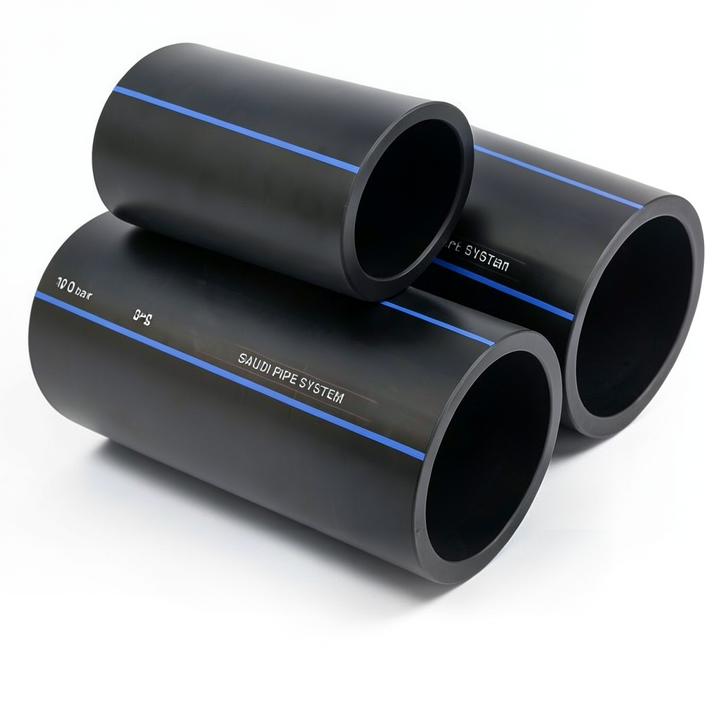 أنابيب SPS HDPE PE 100 ضغط 10 بار قطر خارجي 630 مم سمك 37.4 مم لون أسود | مصنع أنظمة الانابيب السعودي (SPS)