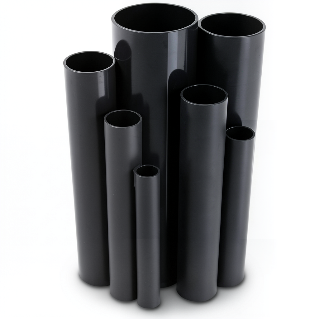 مواسير UPVC ضغط اسمي 6 بار قطر خارجي 630 مم سمك 18.4 مم لون أسود