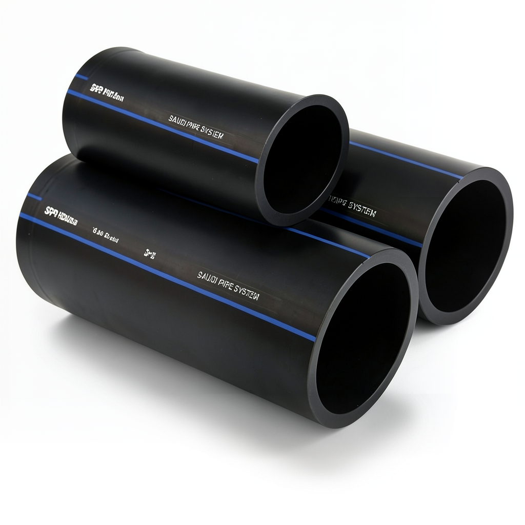 أنابيب HDPE السعودي PE 100 ضغط 16 بار قطر خارجي 450 مم سمك 40.9 مم لون أسود | مصنع أنظمة الانابيب السعودي (SPS)