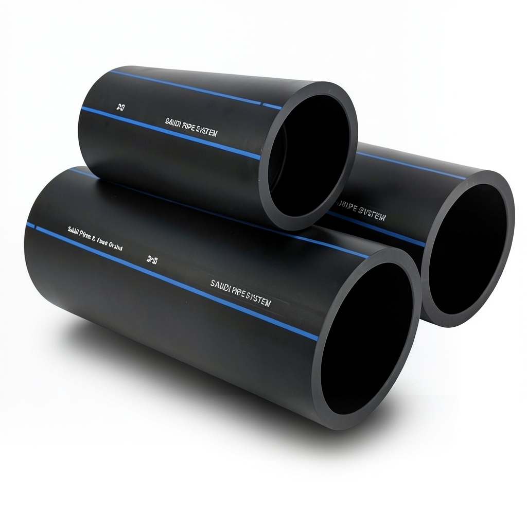 أنابيب HDPE السعودي PE 100 ضغط 6 بار قطر خارجي 500 مم سمك 19.1 مم لون أسود | مصنع أنظمة الانابيب السعودي (SPS)