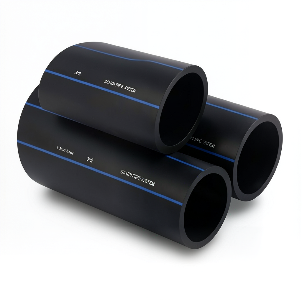 أنابيب HDPE السعودي PE 100 ضغط 16 بار قطر خارجي 500 مم سمك 45.4 مم لون اسود | مصنع أنظمة الانابيب السعودي (SPS)
