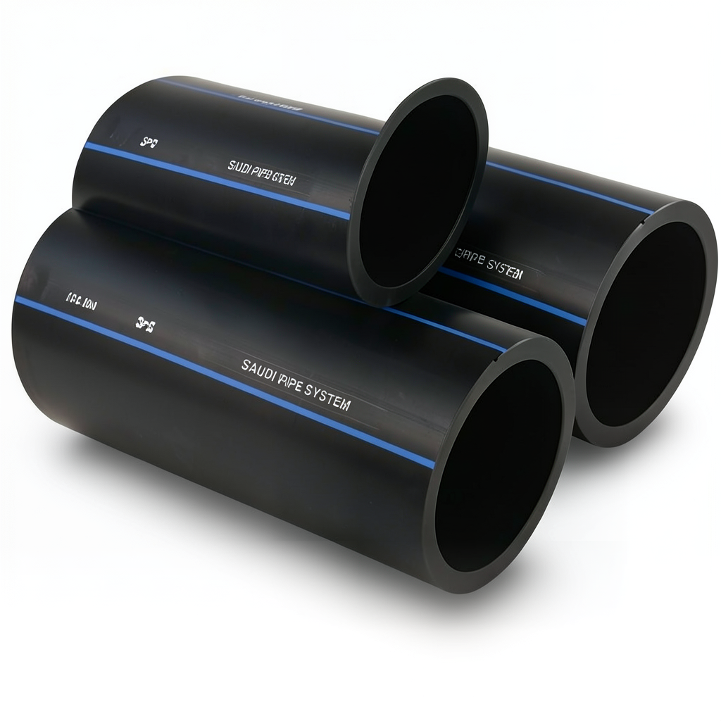 مواسير HDPE PE 100 ضغط 10 بار قطر خارجي 560 مم سمك 33.2 مم لون أسود | مصنع أنظمة الانابيب السعودي (SPS)