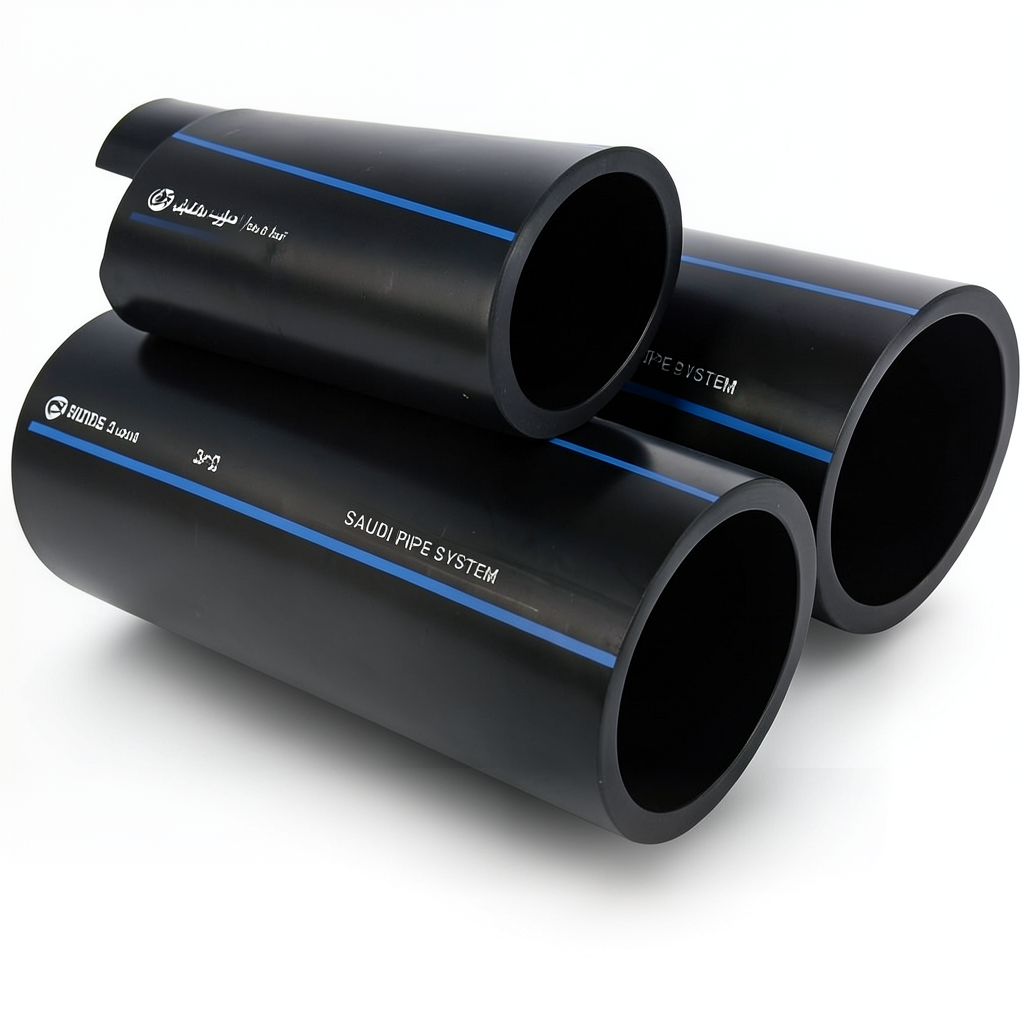 مواسير HDPE PE 100 ضغط 1 بار قطر خارجي 560 مم سمك 50.8 مم لون أسود | مصنع أنظمة الانابيب السعودي (SPS)