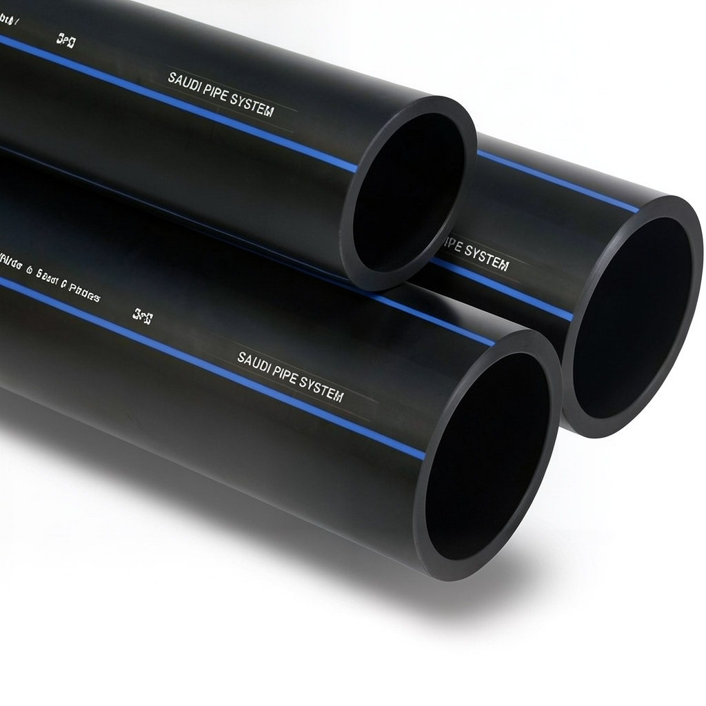 أنابيب HDPE السعودي PE 100 ضغط 6 بار قطر خارجي 630 مم سمك 24.1 مم لون أسود | مصنع أنظمة الانابيب السعودي (SPS)