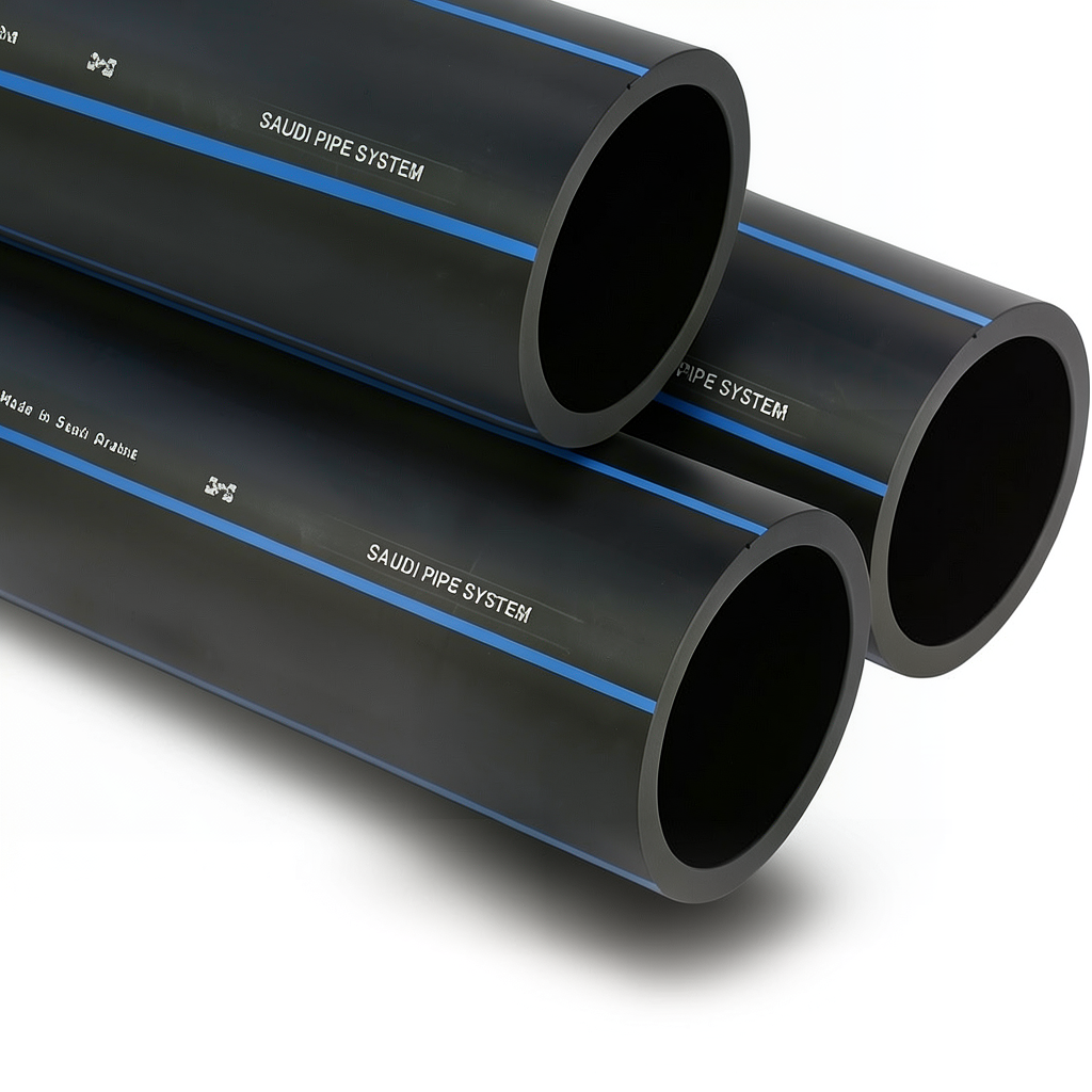 أنابيب HDPE السعودي PE 100 ضغط 6 بار قطر خارجي 630 مم سمك 24.1 مم لون أسود | مصنع أنظمة الانابيب السعودي (SPS)