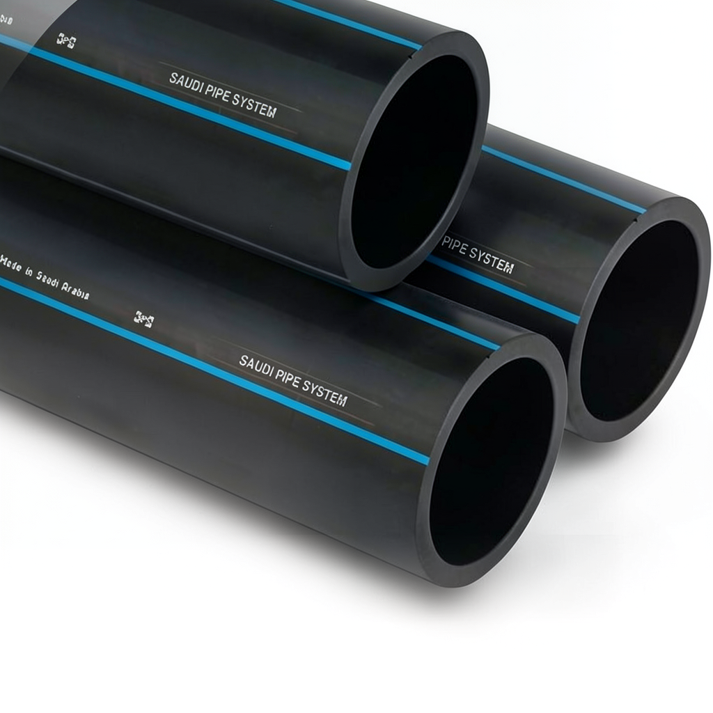 أنابيب SPS HDPE PE 100 ضغط 10 بار قطر خارجي 630 مم سمك 37.4 مم لون أسود | مصنع أنظمة الانابيب السعودي (SPS)