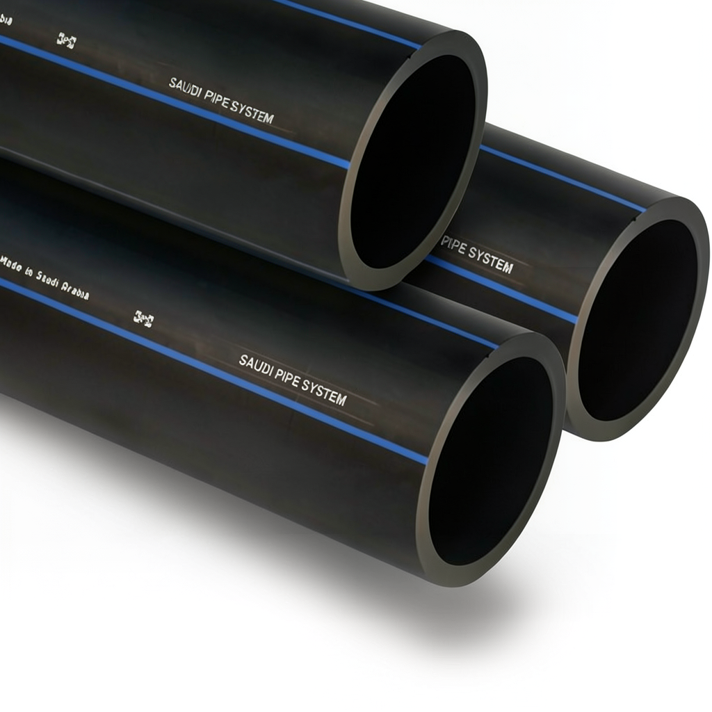 أنابيب SPS HDPE PE 100 ضغط 10 بار قطر خارجي 630 مم سمك 37.4 مم لون أسود | مصنع أنظمة الانابيب السعودي (SPS)