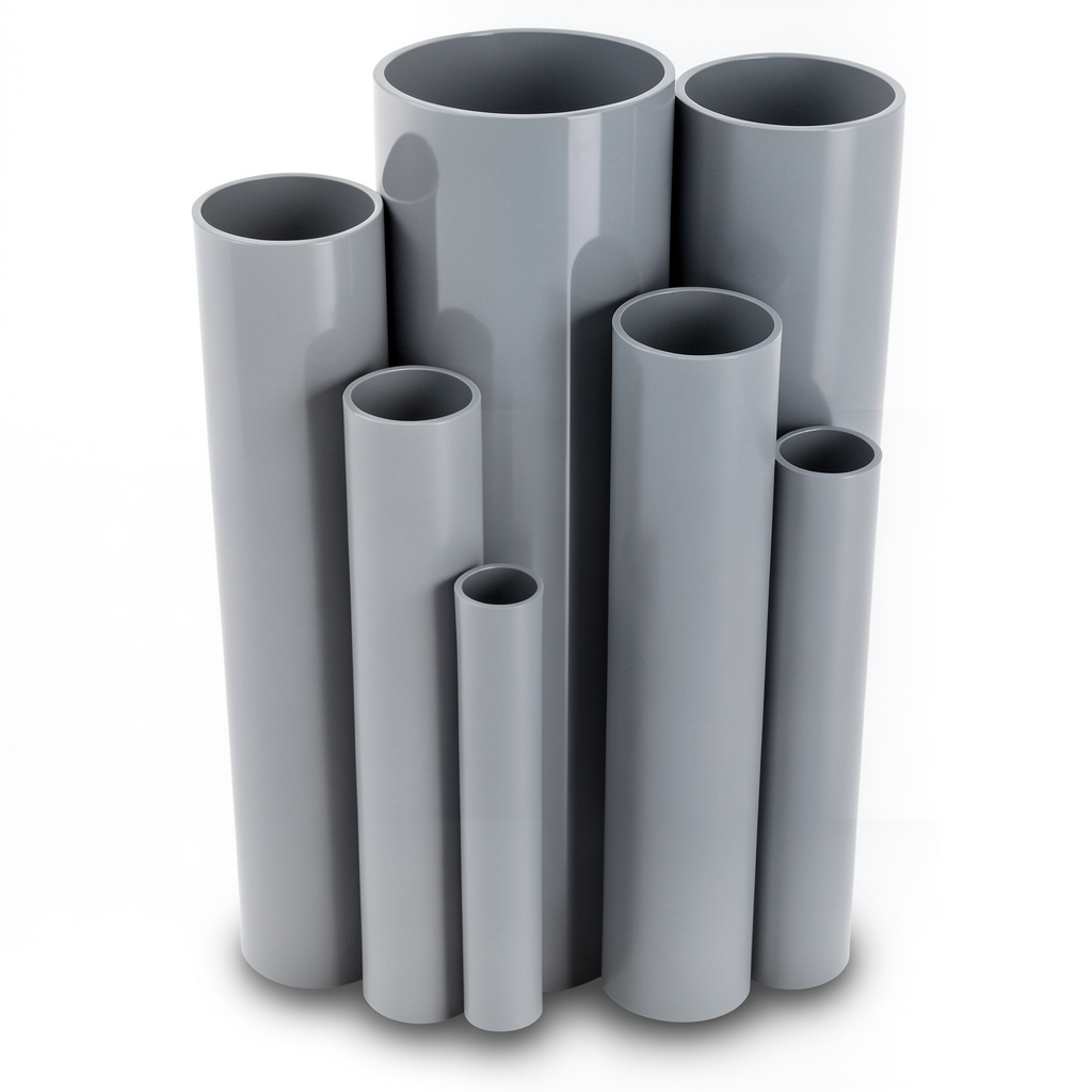 مواسير UPVC ضغط 2.5 بار قطر خارجي 160 مم سمك 1.8 مم لون رمادي