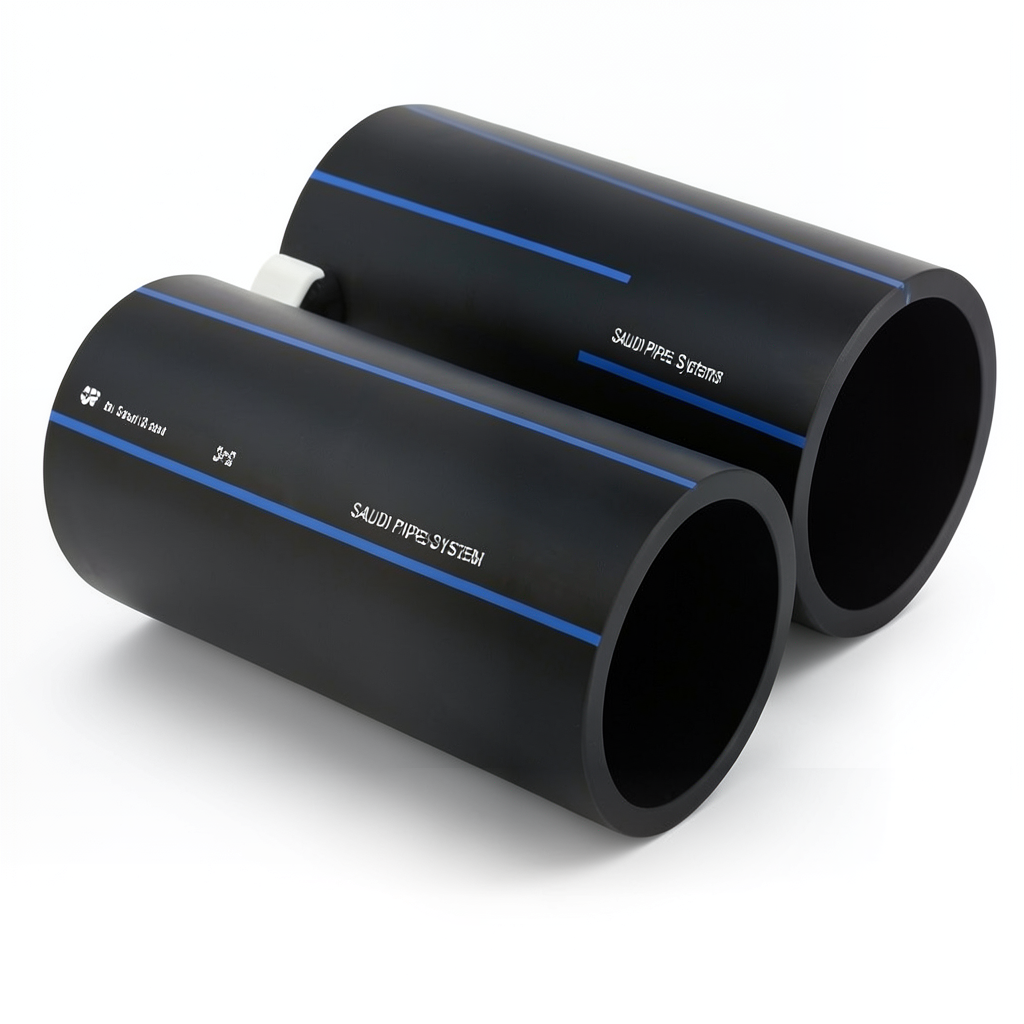 أنابيب HDPE SPS PE 100 ضغط 16 بار قطر خارجي 630 مم سمك 57.2 مم لون أسود | مصنع أنظمة الانابيب السعودي (SPS)
