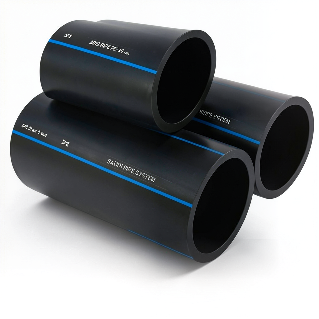 أنابيب HDPE SPS PE 80 ضغط 8 بار قطر خارجي 40 مم سمك 2.4 مم أسود | مصنع أنظمة الانابيب السعودي (SPS)