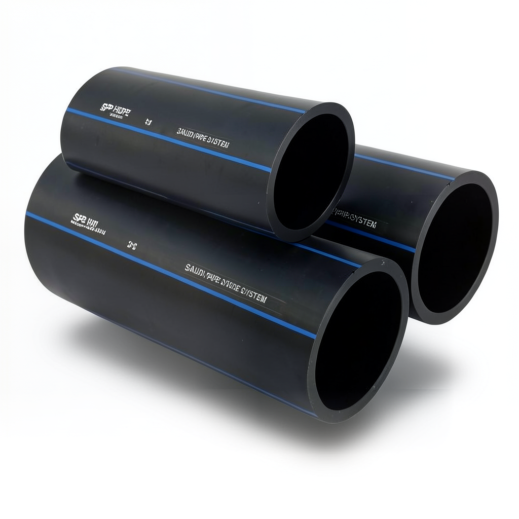 أنابيب HDPE السعودي PE 80 ضغط 8 بار قطر خارجي 50 مم سمك 3 مم لون أسود | مصنع أنظمة الانابيب السعودي (SPS)
