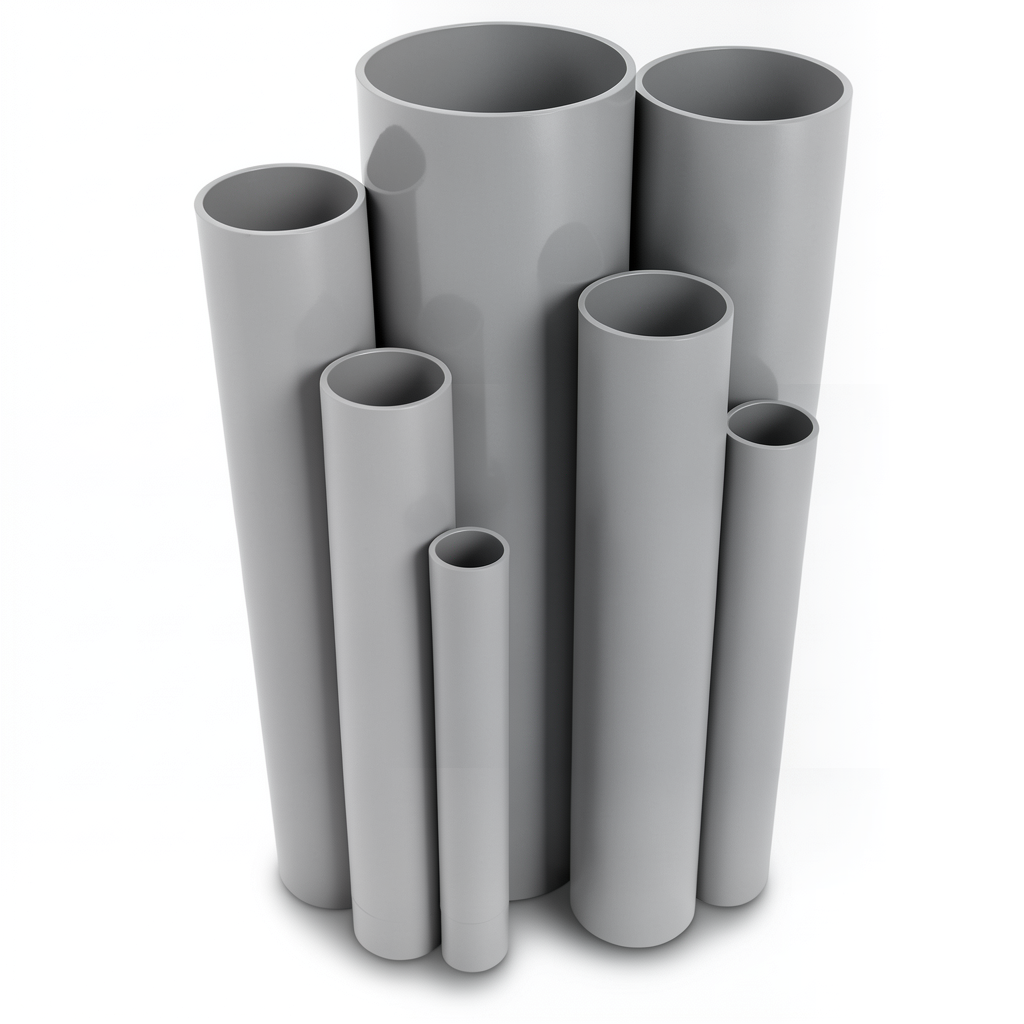 مواسير UPVC ضغط 2.5 بار قطر خارجي 200 مم سمك 1.8 مم لون رمادي