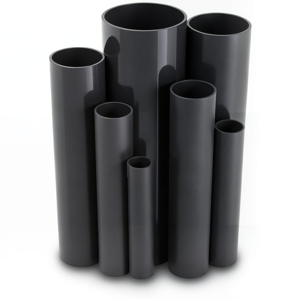 مواسير UPVC ضغط اسمي 6 بار قطر خارجي 200 مم سمك 5.9 مم لون أسود