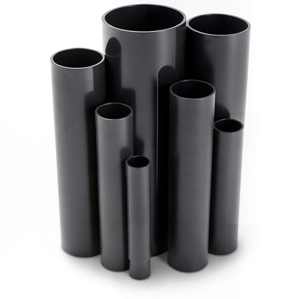 مواسير UPVC ضغط 10 بار قطر خارجي 200 مم سمك 9.6 مم لون اسود