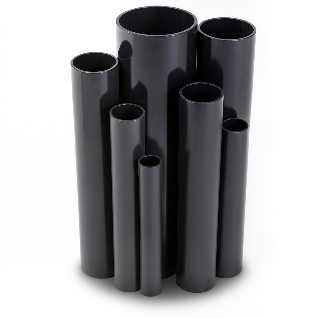 مواسير UPVC ضغط 2.5 بار قطر خارجي 200 مم سمك 1.8 مم لون اسود