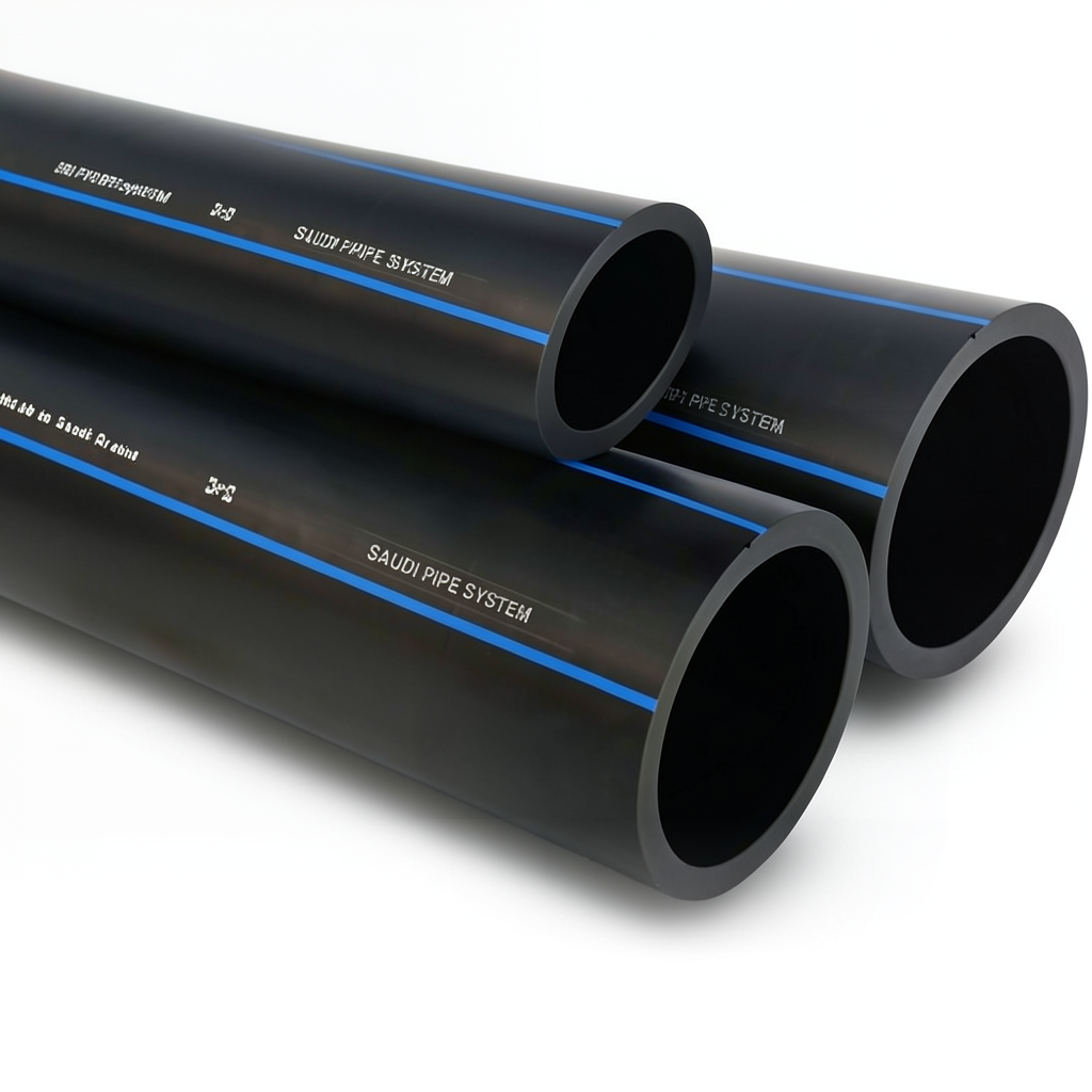 أنابيب HDPE السعودي PE 80 ضغط 8 بار قطر خارجي 90 مم سمك 5.4 مم لون اسود | مصنع أنظمة الانابيب السعودي (SPS)