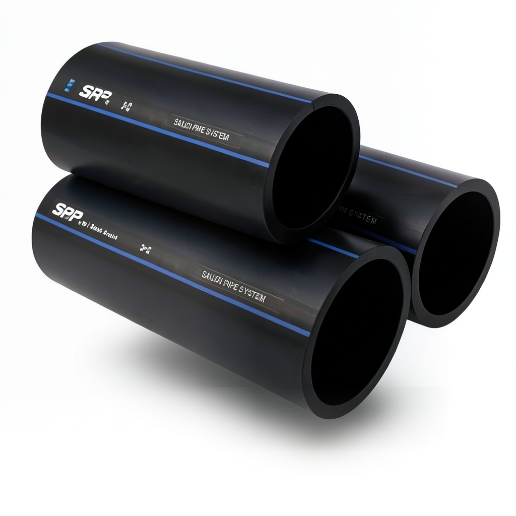 أنابيب HDPE SPS PE 80 ضغط 12.5 بار قطر خارجي 90 مم سمك 8.2 مم أسود | مصنع أنظمة الانابيب السعودي (SPS)