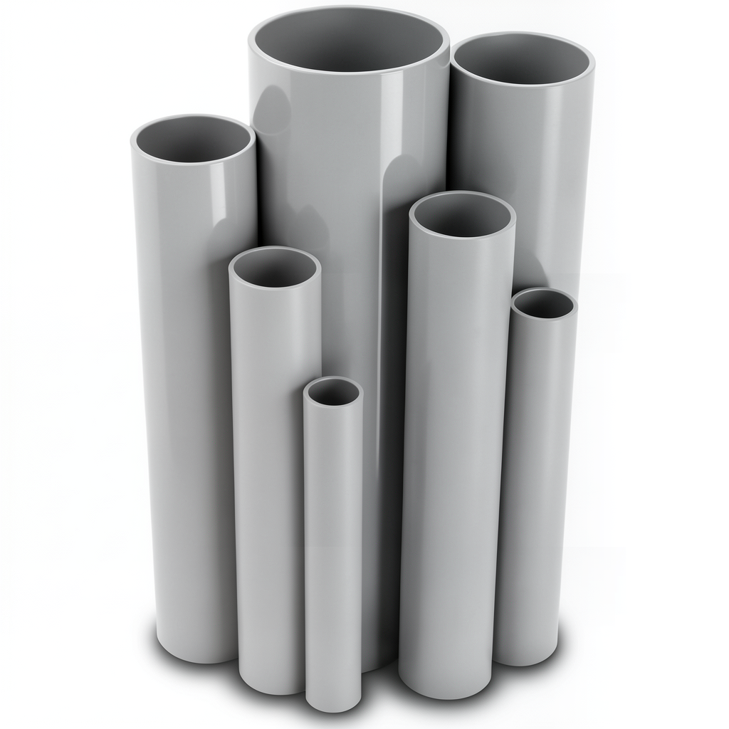 مواسير UPVC ضغط 2.5 بار قطر خارجي 200 مم سمك 1.8 مم لون رمادي