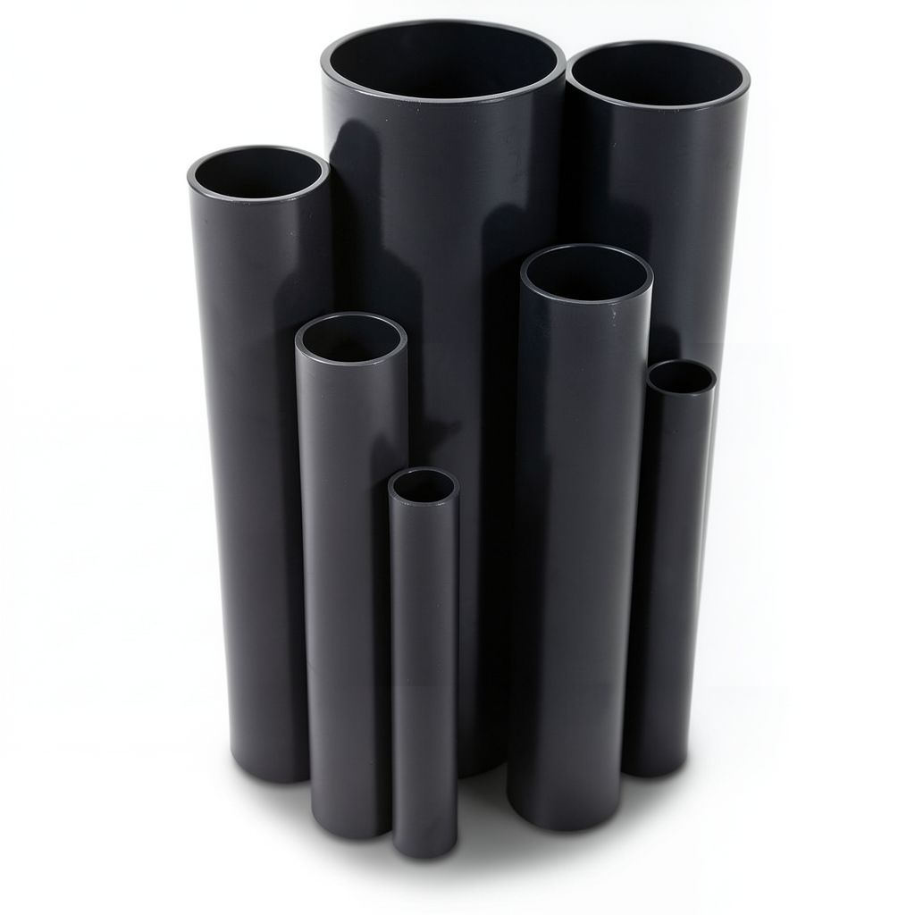 UPVC Pipes 10 Bar Pressure 200 mm Diameter 9.6 mm Thickness Black