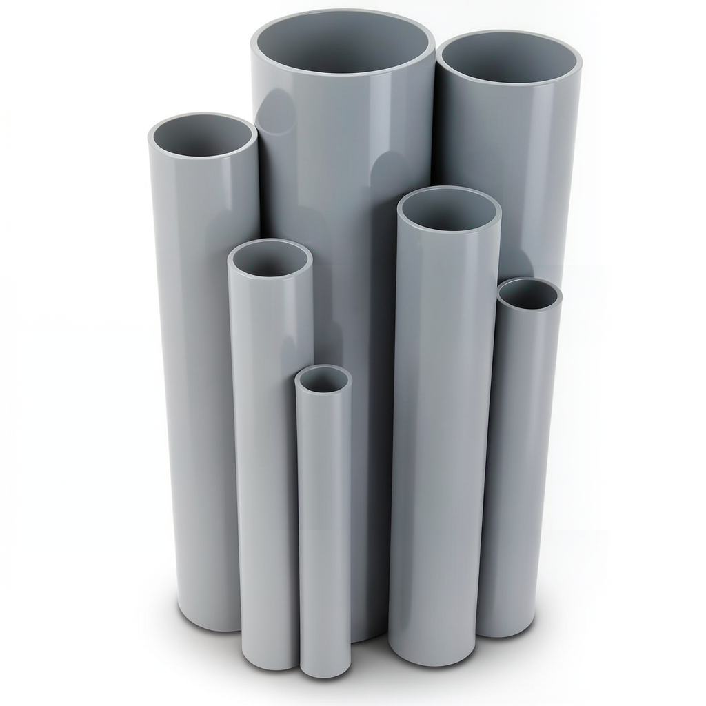 مواسير UPVC ضغط 6 بار قطر خارجي 200 مم سمك 5.9 مم لون رمادي