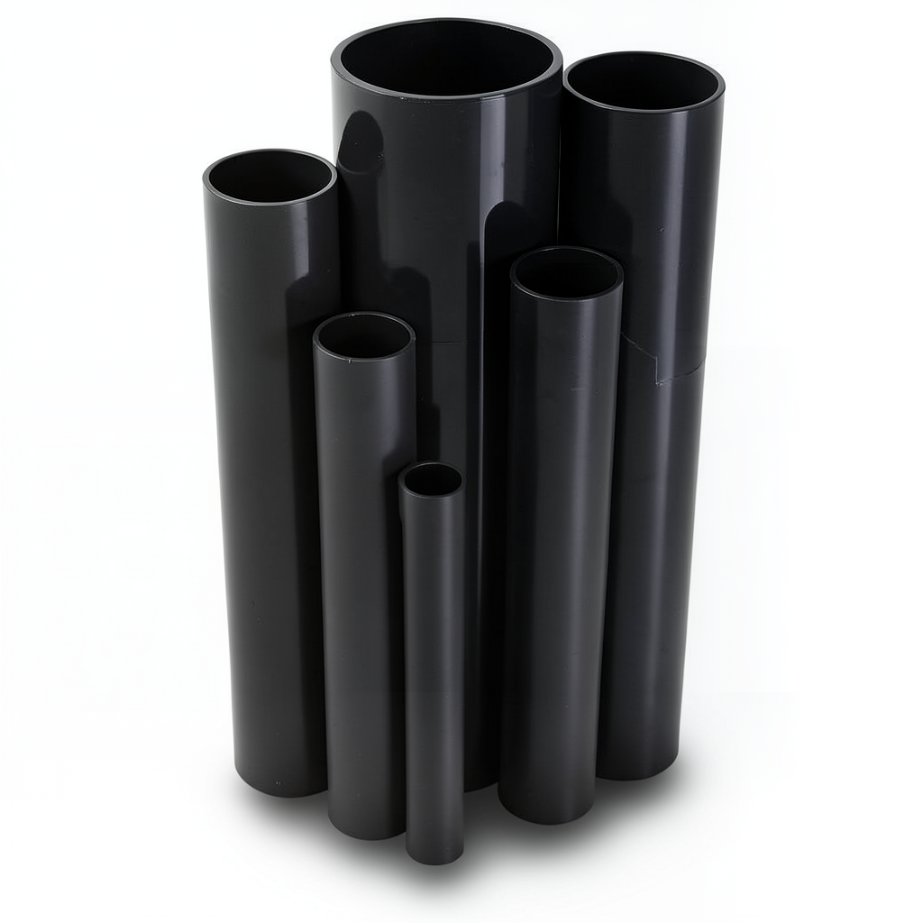 مواسير UPVC ضغط اسمي 16 بار قطر خارجي 200 مم سمك 14.9 مم لون اسود