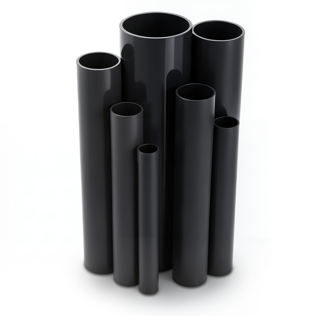 مواسير UPVC ضغط 10 بار قطر خارجي 200 مم سمك 9.6 مم لون اسود