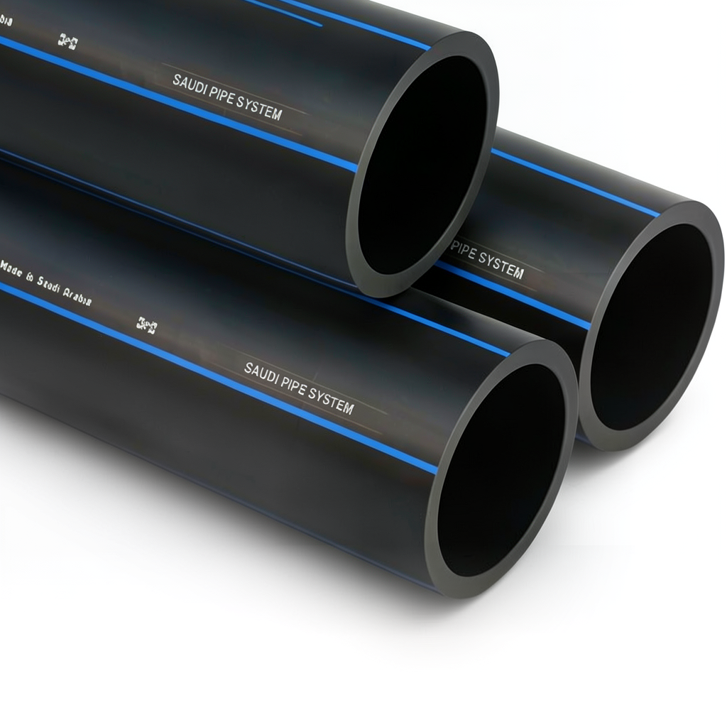 أنابيب HDPE السعودي PE 80 ضغط 8 بار قطر خارجي 110 مم سمك 6.6 مم لون اسود | مصنع أنظمة الانابيب السعودي (SPS)