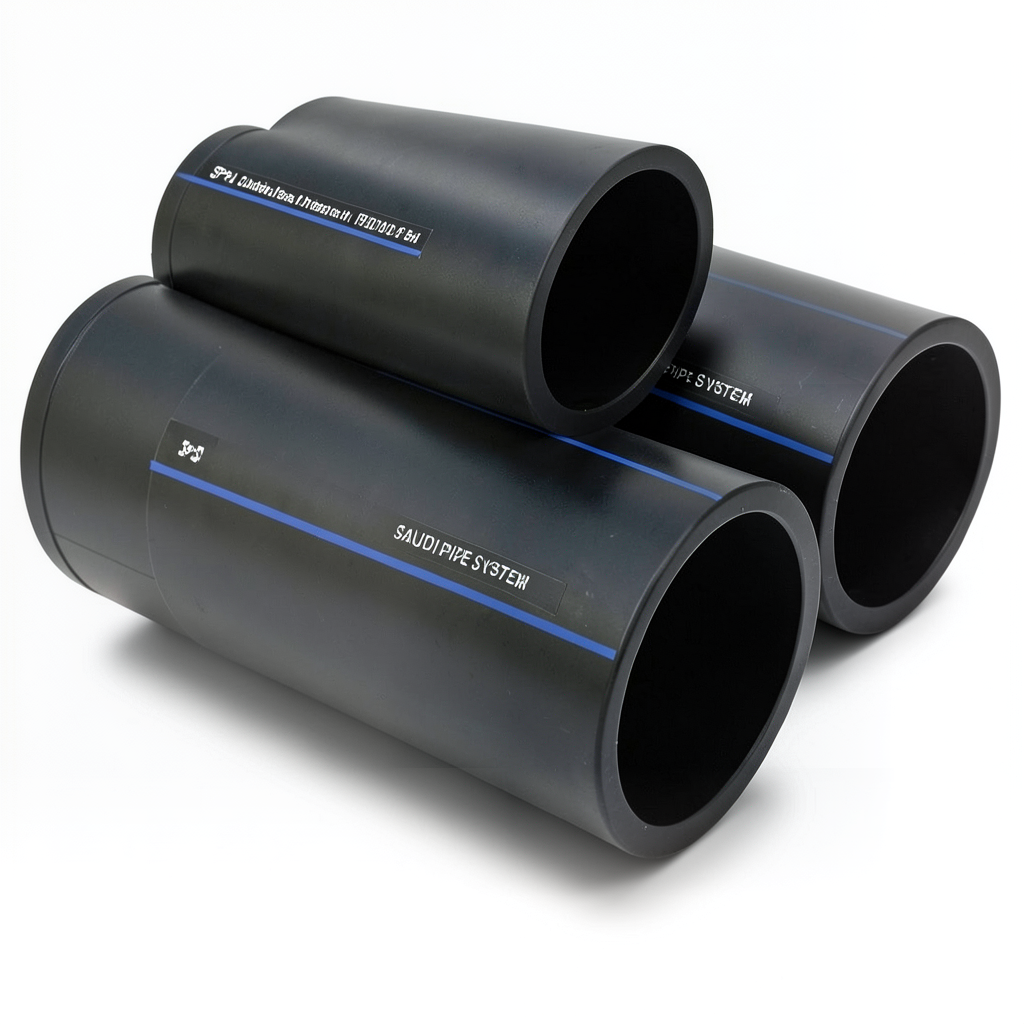 مواسير HDPE السعودي PE 80 ضغط 8 بار قطر خارجي 160 مم سمك 9.5 مم لون اسود | مصنع أنظمة الانابيب السعودي (SPS)