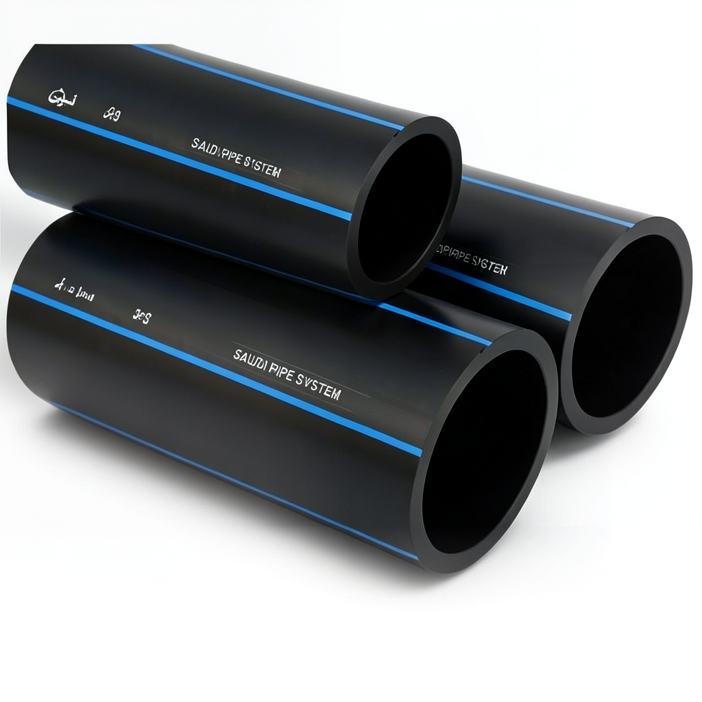 مواسير HDPE السعودي PE 80 ضغط 5 بار قطر خارجي 180 مم سمك 6.9 مم لون اسود | مصنع أنظمة الانابيب السعودي (SPS)