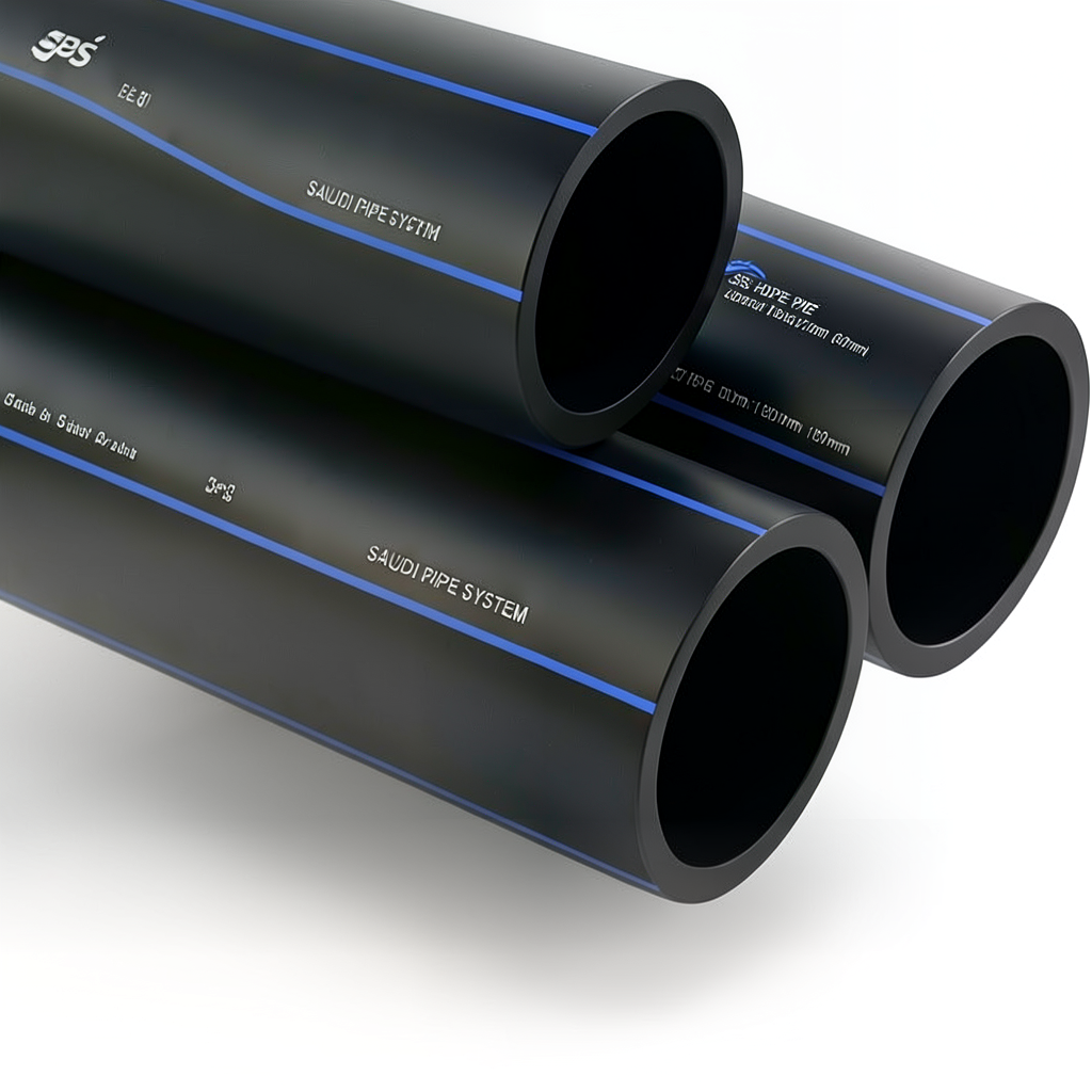 مواسير HDPE PE 80 ضغط 8 بار قطر خارجي 180 مم سمك 10.7 مم لون أسود | مصنع أنظمة الانابيب السعودي (SPS)