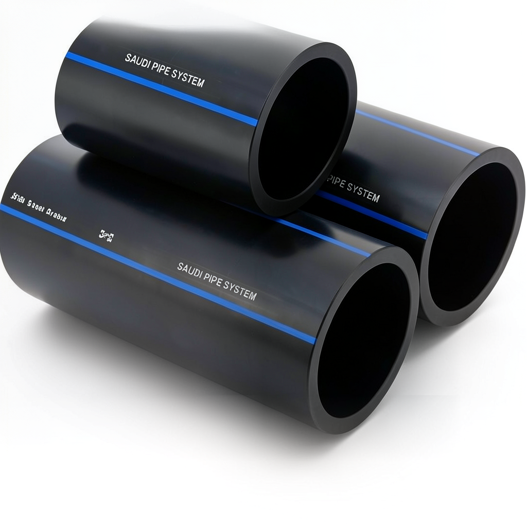 مواسير HDPE السعودي PE 80 ضغط 12.5 بار قطر خارجي 200 مم سمك 18.2 مم لون اسود | مصنع أنظمة الانابيب السعودي (SPS)