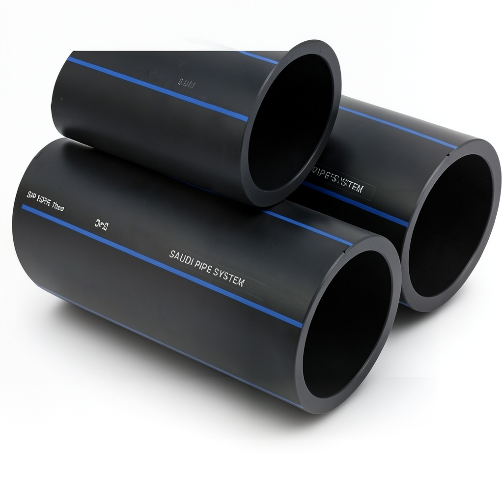 مواسير HDPE PE 80 ضغط 8 بار قطر خارجي 225 مم سمك 13.4 مم لون أسود | مصنع أنظمة الانابيب السعودي (SPS)