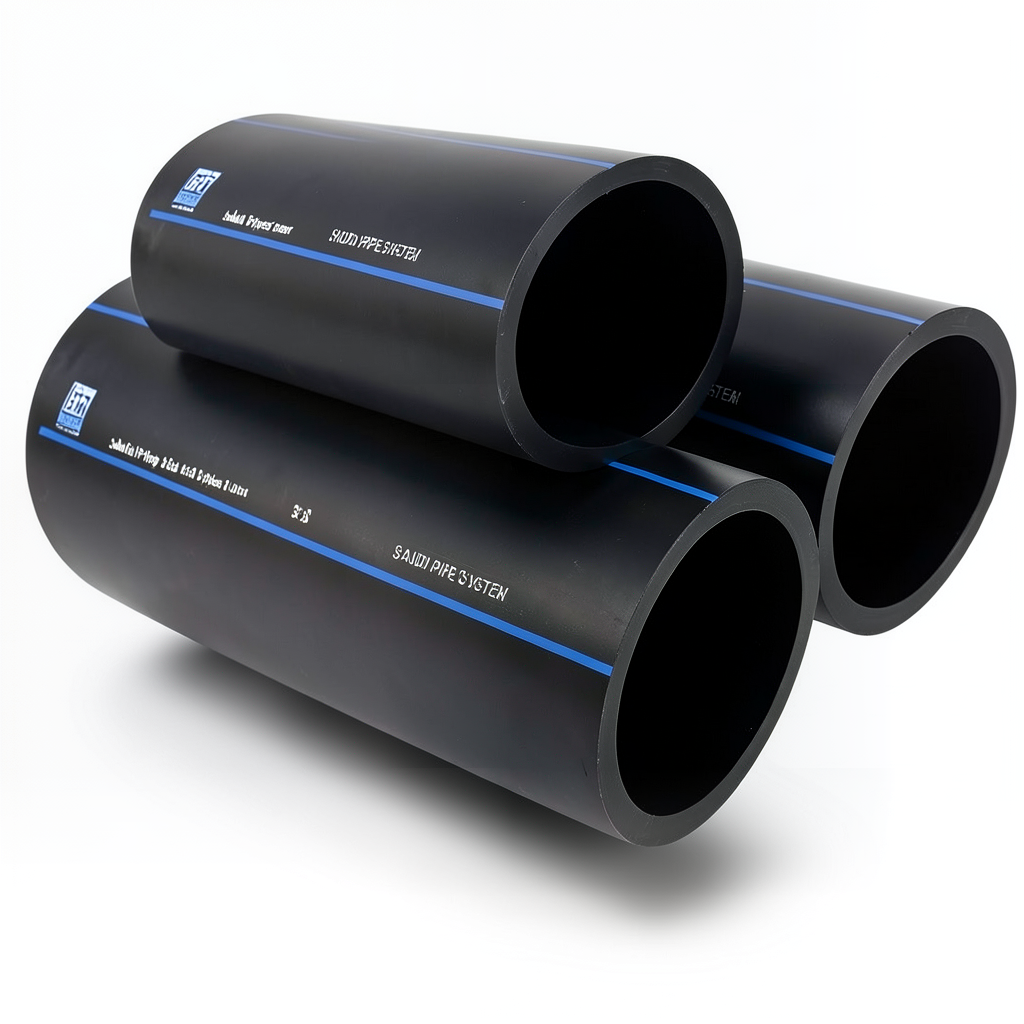 مواسير HDPE السعودي PE 80 ضغط 12.5 بار قطر خارجي 180 مم سمك 16.4 مم لون أسود | مصنع أنظمة الانابيب السعودي (SPS)