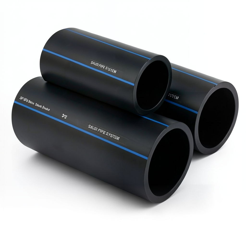 مواسير HDPE السعودي PE 80 ضغط 12.5 بار قطر خارجي 200 مم سمك 18.2 مم لون اسود | مصنع أنظمة الانابيب السعودي (SPS)