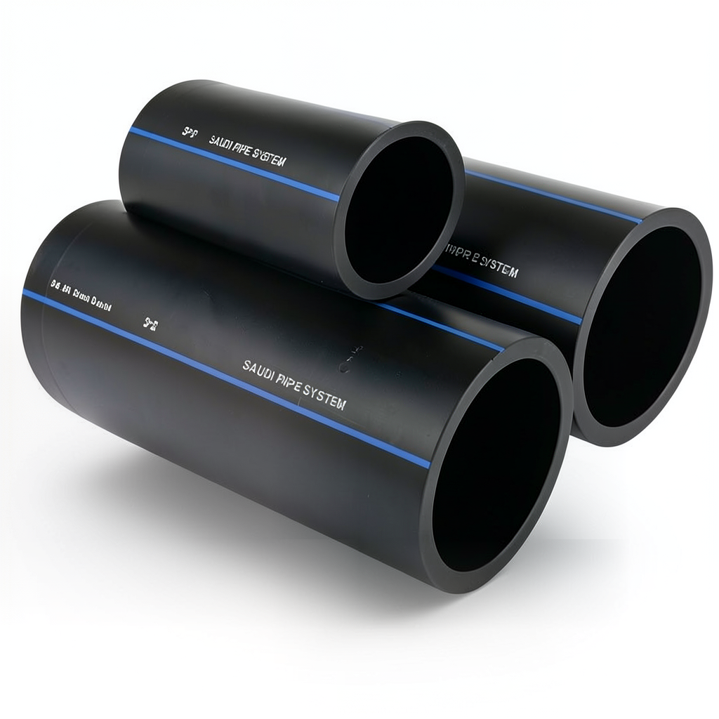 مواسير HDPE PE 80 ضغط 8 بار قطر خارجي 225 مم سمك 13.4 مم لون أسود | مصنع أنظمة الانابيب السعودي (SPS)