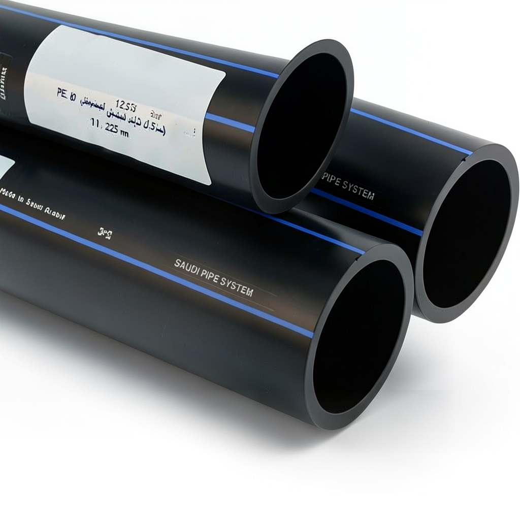 مواسير HDPE السعودي PE 80 ضغط 12.5 بار قطر خارجي 225 مم سمك 20.5 مم لون اسود | مصنع أنظمة الانابيب السعودي (SPS)