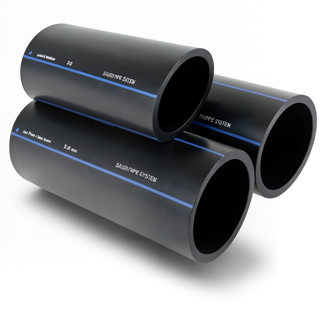 مواسير HDPE PE 80 ضغط 5 بار قطر خارجي 250 مم سمك 9.6 مم لون أسود | مصنع أنظمة الانابيب السعودي (SPS)