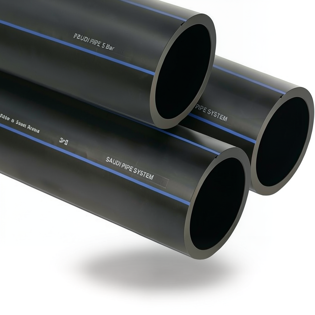 مواسير HDPE PE 80 ضغط 5 بار قطر خارجي 250 مم سمك 9.6 مم لون أسود | مصنع أنظمة الانابيب السعودي (SPS)