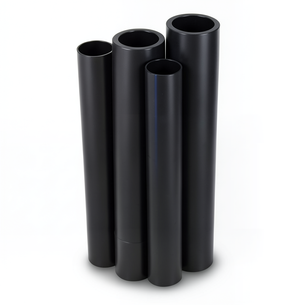 أنابيب HDPE PE 100 ضغط 10 بار قطر خارجي 630 مم سمك 57.3 مم لون أسود