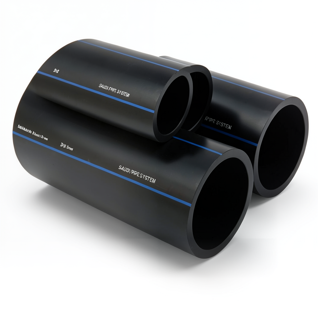 أنابيب SPS HDPE السعودي PE 80 ضغط 5 بار قطر خارجي 355 مم سمك 13.6 مم لون أسود | مصنع أنظمة الانابيب السعودي (SPS)